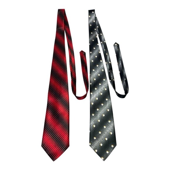 Vintage Fulei Men’s Neckties – Red Black Striped Dots & Gray Geometric Pattern - Picture 1 of 4